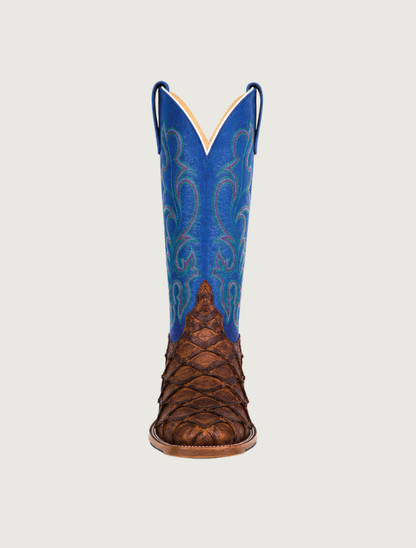 Horse Power Matte Big Bass Pirarucu Cowboy Boots in Royal Blue