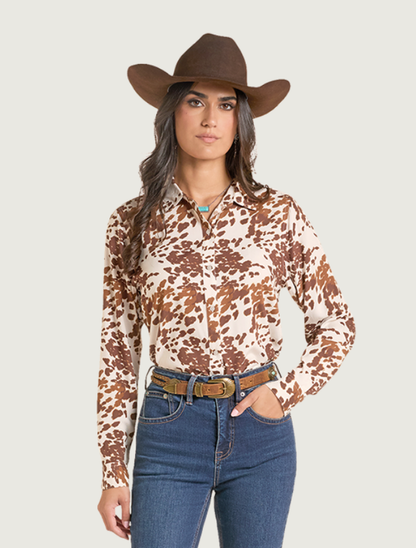 Panhandle Slim Women's Cowhide Print Button Down Shirt