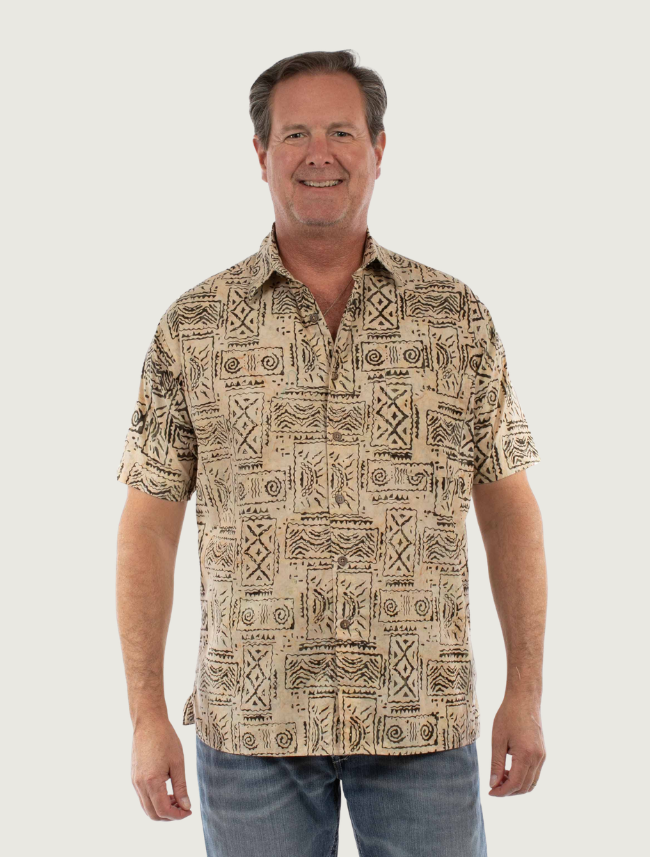 Scully Men's Batik Short Sleeve Shirt in Sand