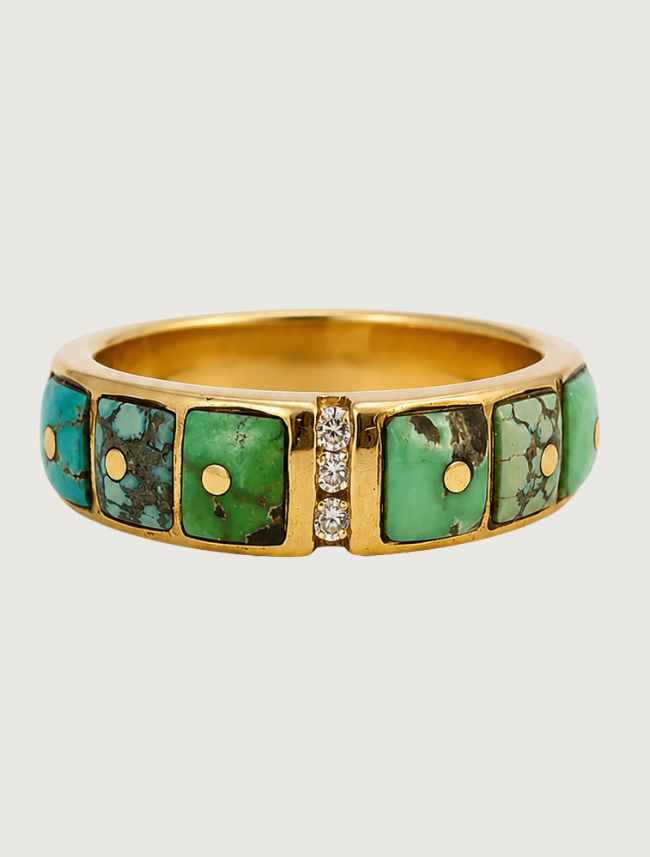 14K YG Carico Lake TQ & DIA Ring D: 0.04ct