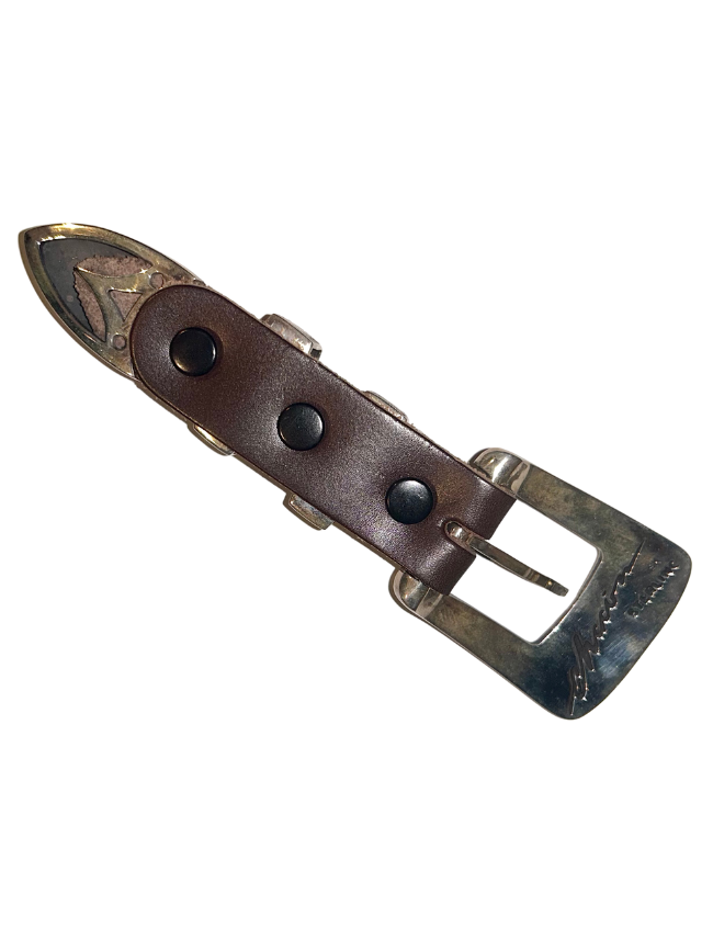 Chacon Sterling Silver & Turquoise Engraved Belt Buckle