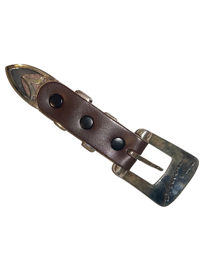 Chacon Sterling Silver & Turquoise Engraved Belt Buckle