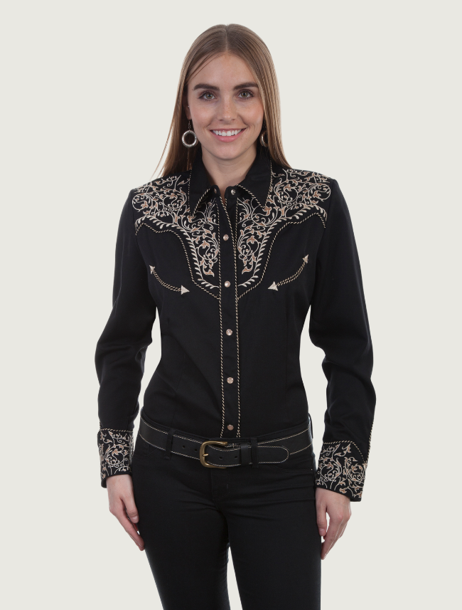 Scully Women's Scroll Embroidery Long Sleeve Snap Shirt