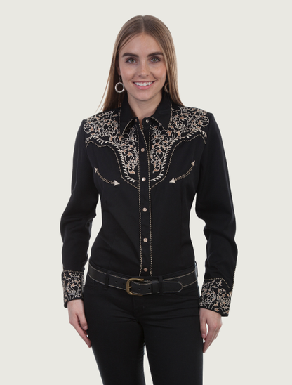 Scully Women's Scroll Embroidery Long Sleeve Snap Shirt
