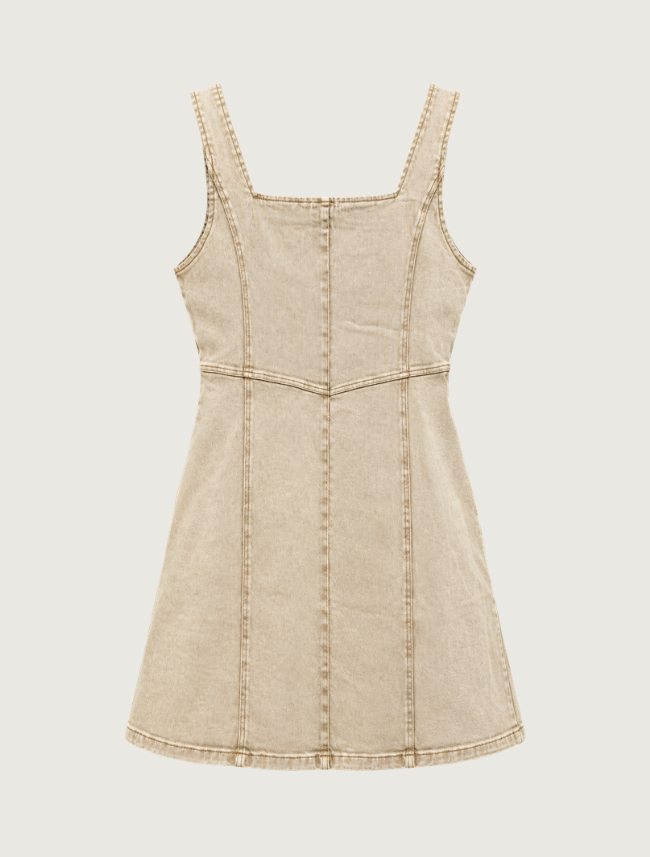 Mavericks Western Buckle Denim Mini Dress in Sand