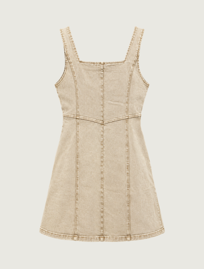 Mavericks Western Buckle Denim Mini Dress in Sand