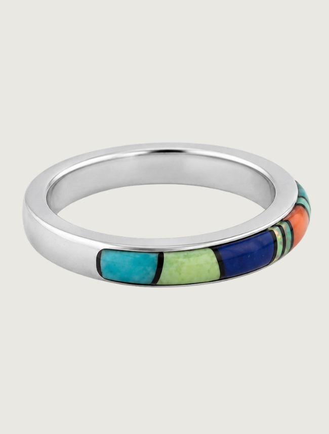 Sterling Silver Multi Inlay Ring