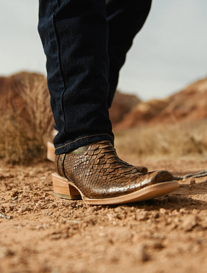 Corral Green & Brown Genuine Python Square Toe Cowboy Boots