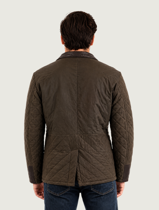 Mavericks Men's Quilted Leather Jacket in Olive