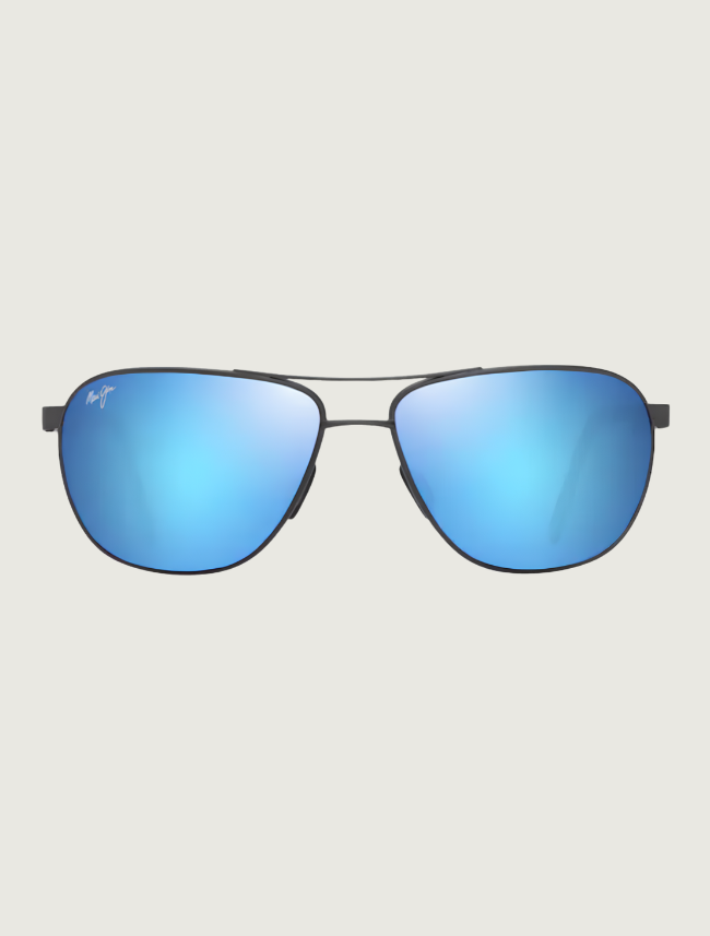 Maui Jim Castles metal aviator sunglasses in Matte Dark Ruthenium / Blue Hawaii — front view