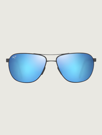 Maui Jim Castles metal aviator sunglasses in Matte Dark Ruthenium / Blue Hawaii — front view