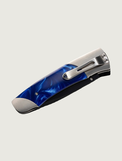William Henry Titanium Pocket Knife with Blue Acrylic Resin and Stainless Steel Blade