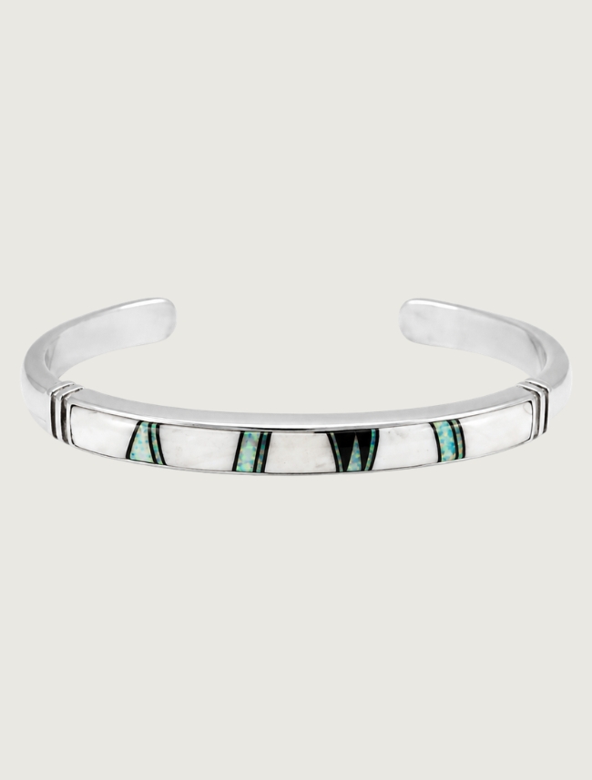 Sterling Silver Multi Inlay Cuff Bracelet