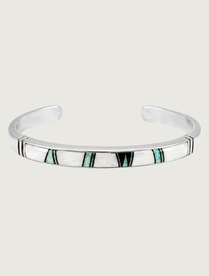 Sterling Silver Multi Inlay Cuff Bracelet