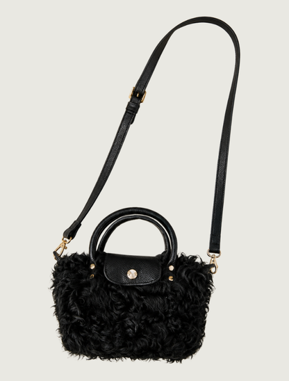 Mavericks Curly Tibetan Fur Handle Bag with Leather Trim