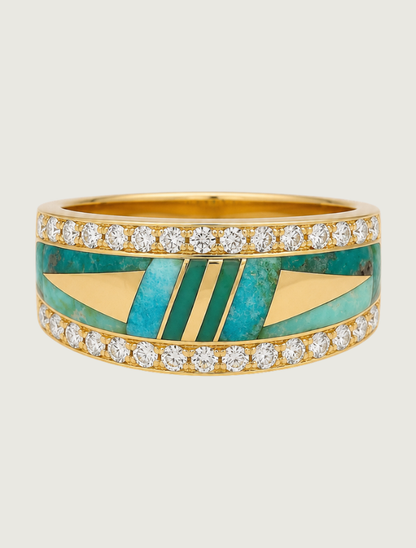 14K Yellow Gold Carico Lake Turquoise & Diamond Ring