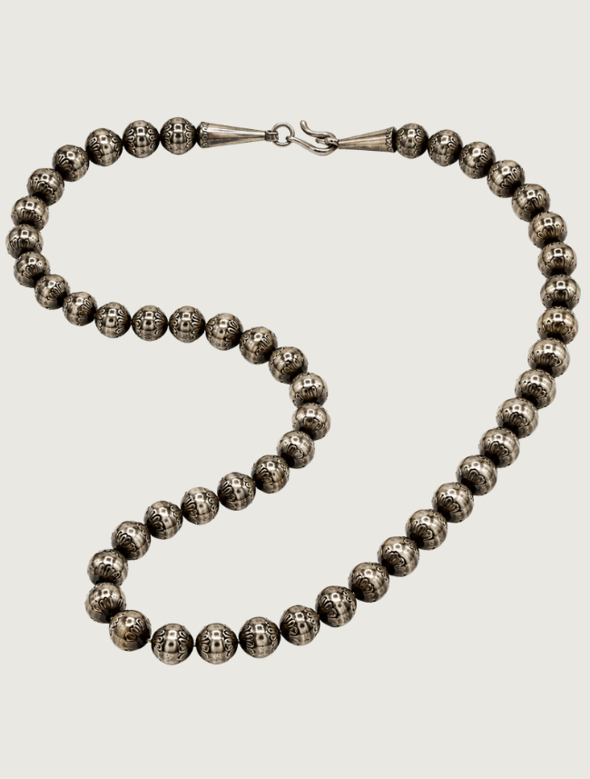 Sterling Silver Carved Beads Necklace