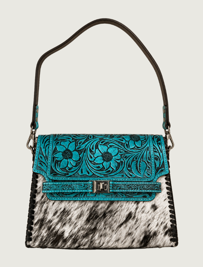 Mavericks Tooled Sunflower Leather & Cowhide Shoulder Bag