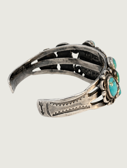 Sterling Silver Turquoise Flower Cuff Bracelet