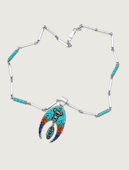 Carl & Irene Clark Sterling Silver Turquoise/Lapis/Coral Necklace