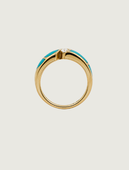 14K Yellow Gold Sleeping Beauty Turquoise & Diamond Ring