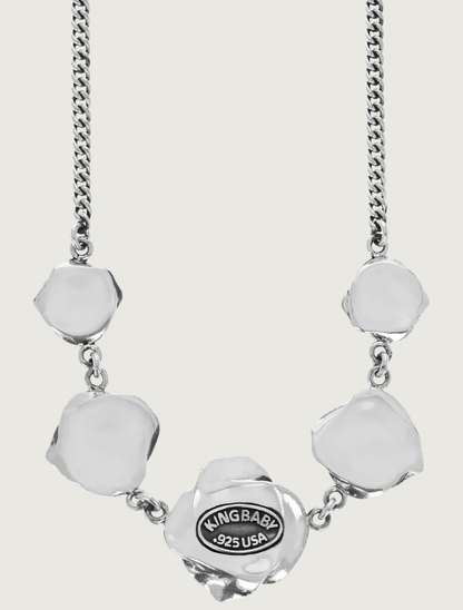 King Baby Curblink Chain Necklace with Five Silver Roses