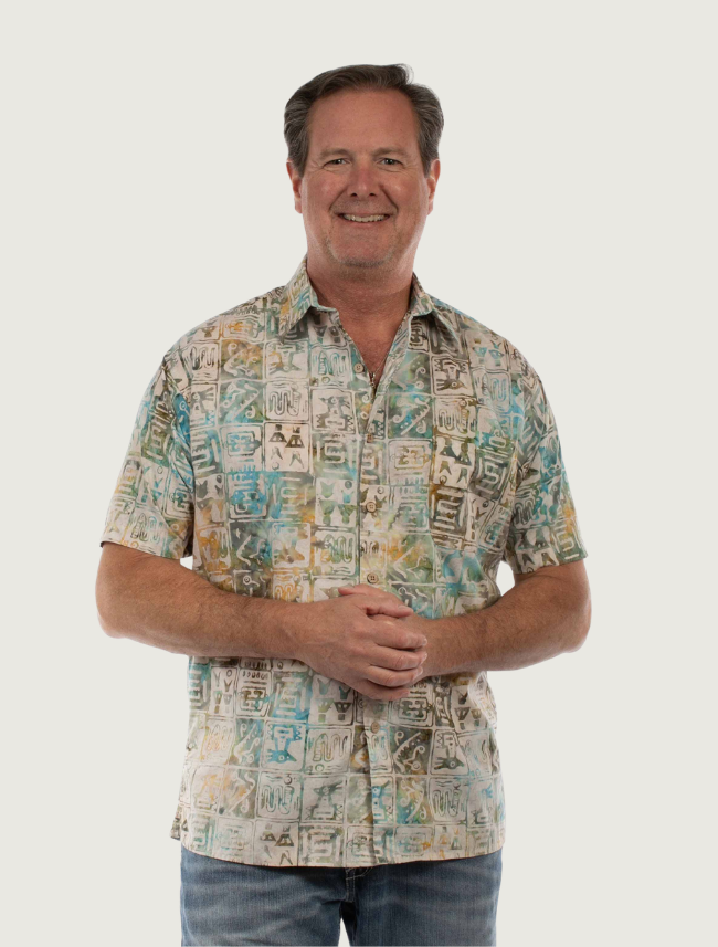 Scully Men's Batik Short Sleeve Shirt in Tan & Sage