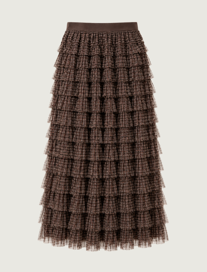 Raisonnel Plaid Mesh Ruffle Maxi Skirt