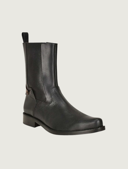 Cuadra Black Deer Leather Zipper Cowboy Dress Boots