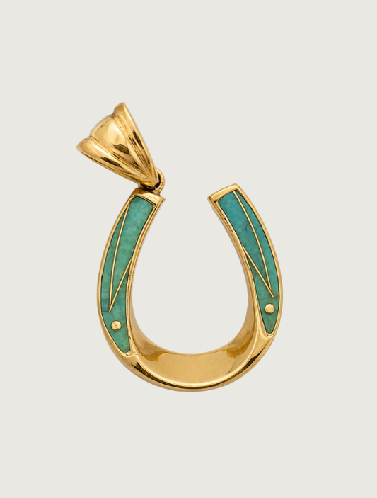 14K Yellow Gold Turquoise Horseshoe Pendant