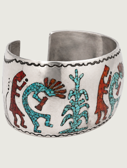 Sterling Silver Kachina Inlay Cuff Bracelet