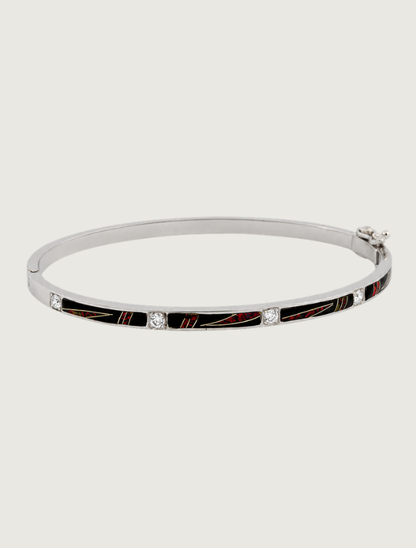 14K White Gold Diamond, Black Jade, & Fire Opal Bracelet