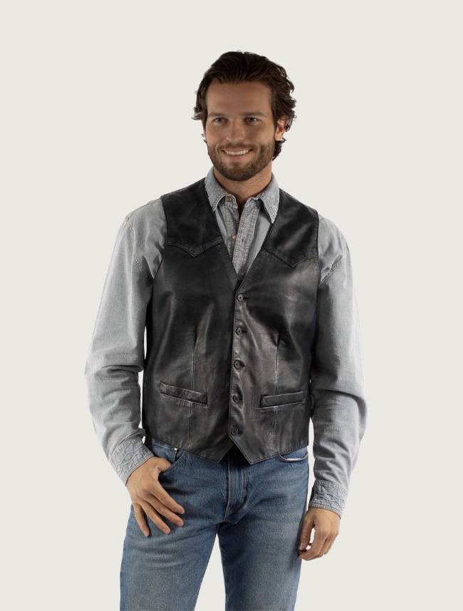 Mavericks Men's Navy Lambskin Western Vest