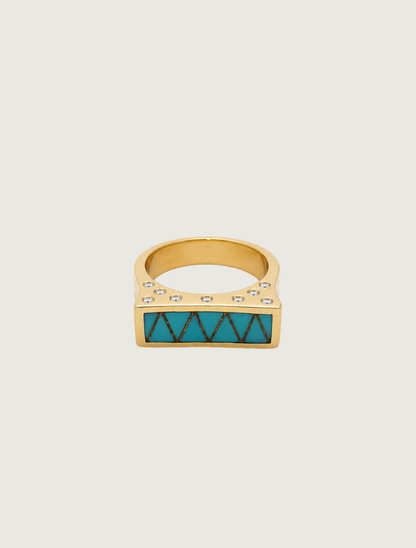 14K Yellow Gold Turquoise & Diamond Ring