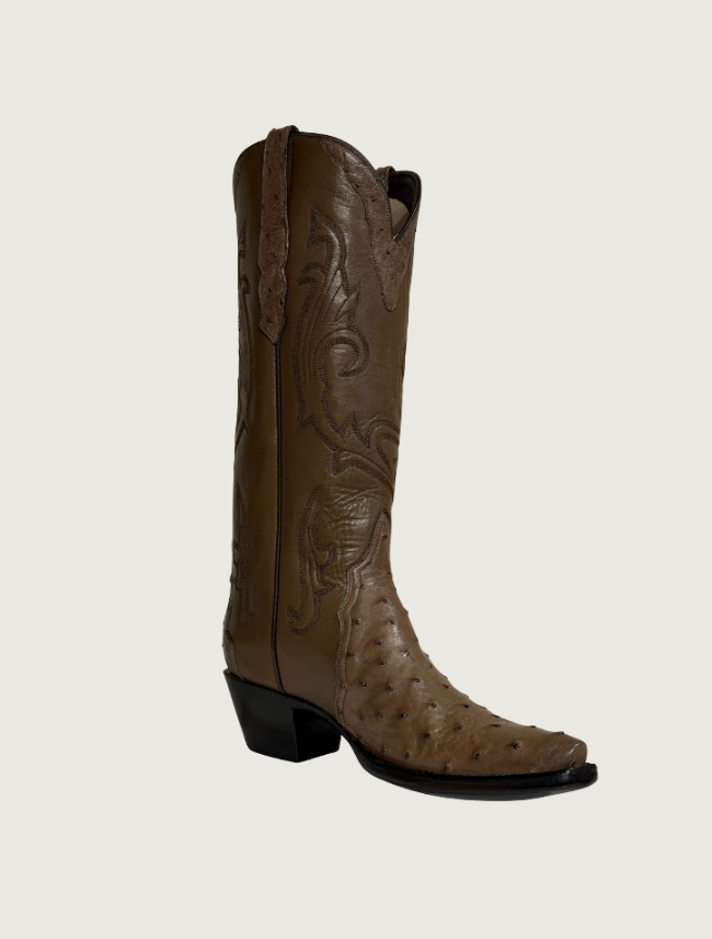 Stallion Ostrich & Buffalo Calf 14" Gallegos Cowgirl Boots in Mouse