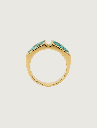 14K Yellow Gold Turquoise & Diamond Ring