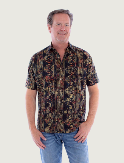 Scully Men's Batik Short Sleeve Shirt in Black
