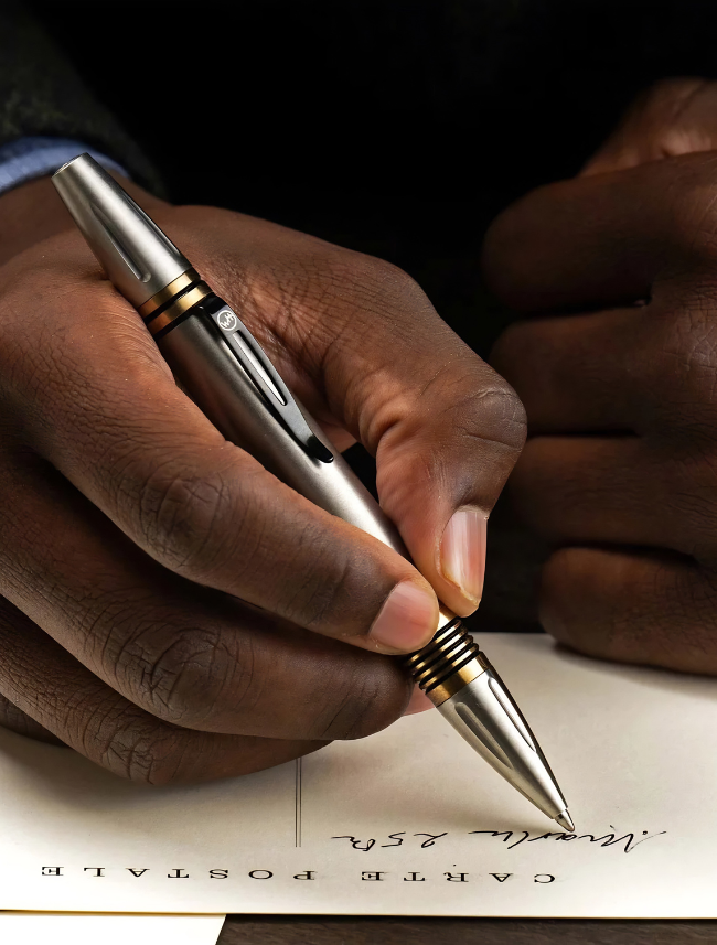 William Henry Stainless Steel and Titanium Executive Pen with Art Deco Detail