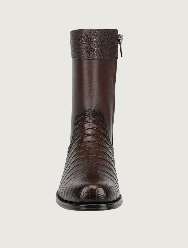 Cuadra Brown Round Toe Caiman Zipper Cowboy Boots