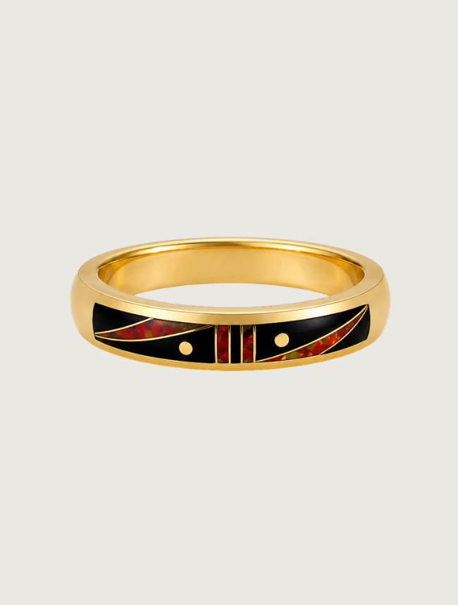 14K Yellow Gold Black Jade & Fire Opal Ring