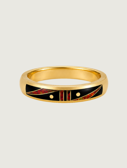 14K Yellow Gold Black Jade & Fire Opal Ring