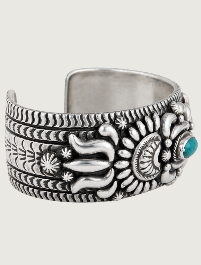 Darryl Becenti Kingman Turquoise Cabochon Silver Cuff Bracelet
