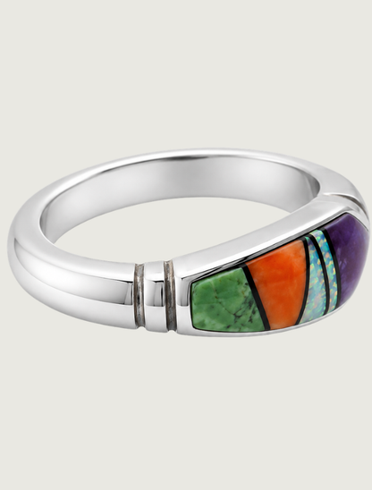 Sterling Silver Multi Inlay Ring