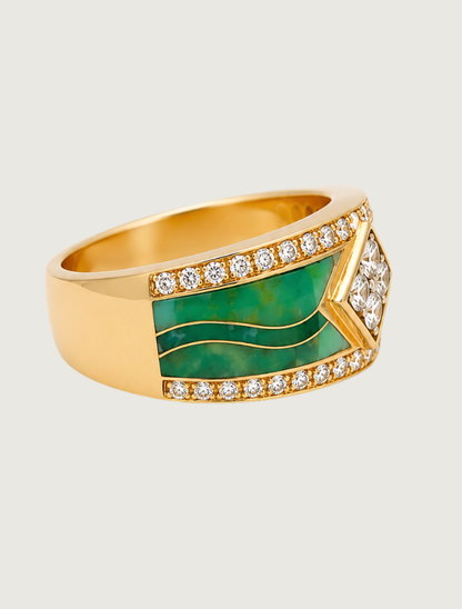 14K Yellow Gold Turquoise & Diamond Ring