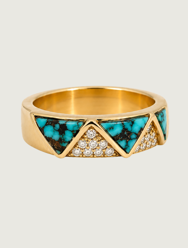 14K Yellow Gold Turquoise & Diamond Ring