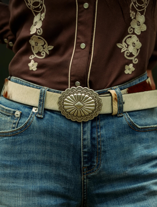 Stetson Women's Women's Hair-On-Hide Southwestern Buckle Belt