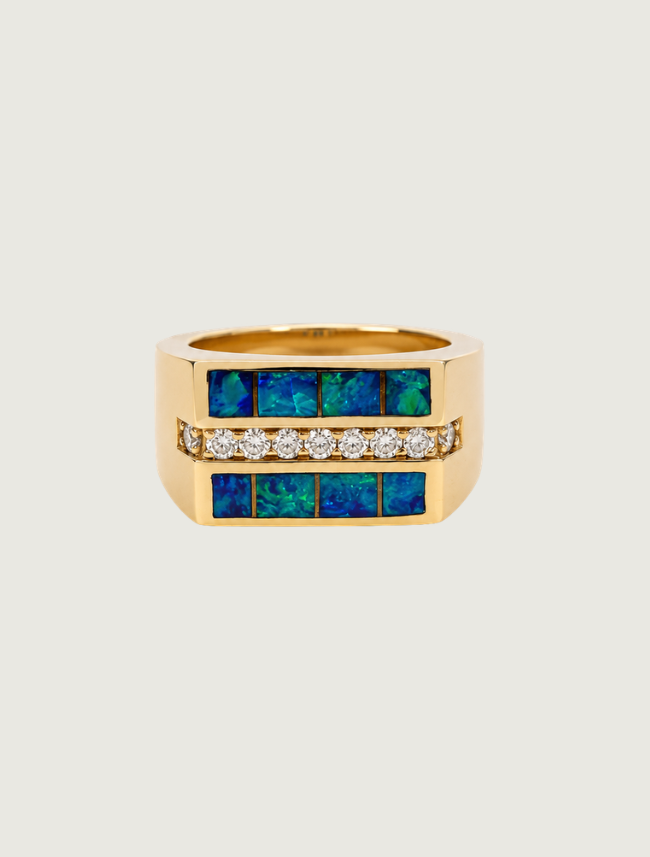 14K Yellow Gold Opal Inlay & Diamond Ring