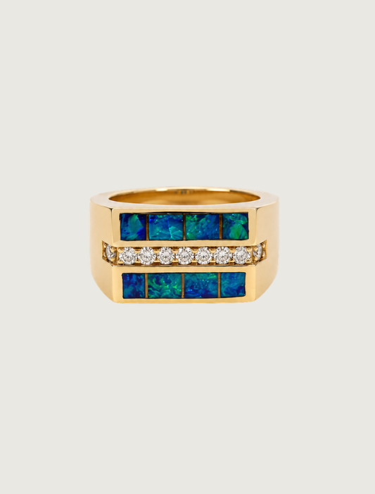 14K Yellow Gold Opal Inlay & Diamond Ring