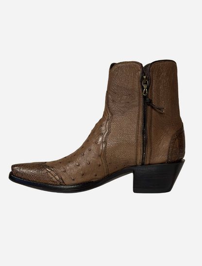 Stallion Ostrich & Caiman Zorro Ankle Boots in Mouse