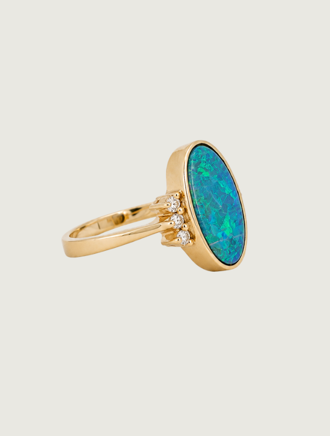 14K Yellow Gold Opal & Diamond Ring